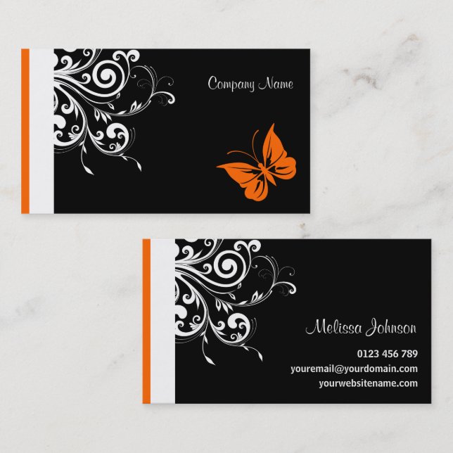 Carte De Visite Papillon orange (Devant / Derrière)