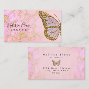 Carte De Visite papillon parties scintillant rose et faux or