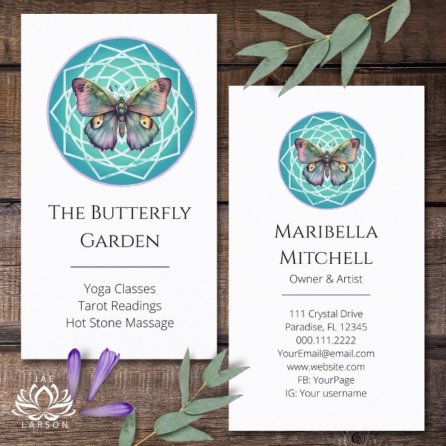 Carte De Visite Papillon Pourpre Indigo Mystique Mandala Turquoise (Créateur téléchargé)