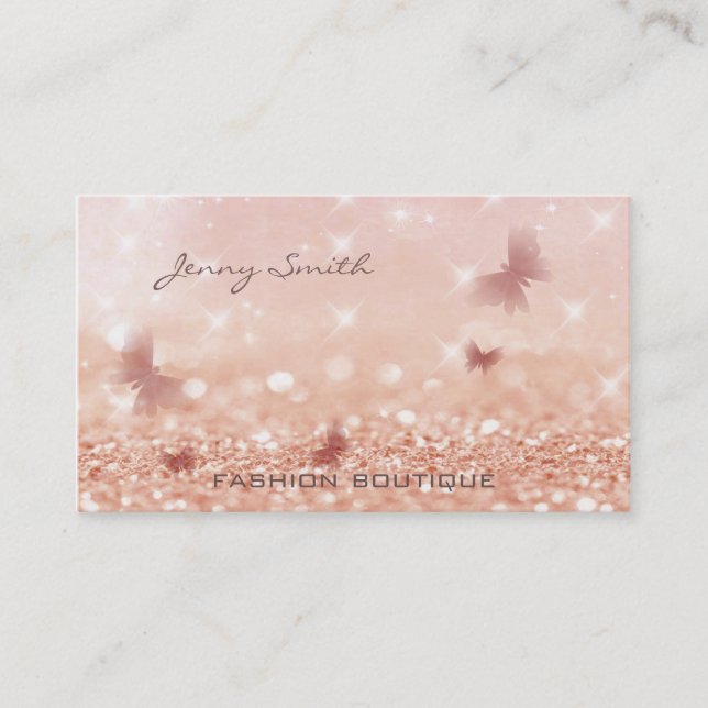 Carte De Visite Papillon professionnel élégant rose en or bokeh (Devant)