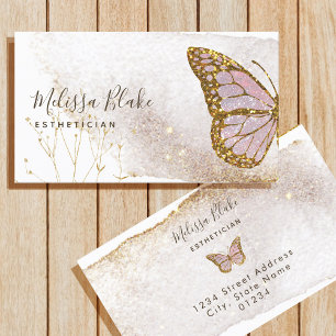 carte de visite papillon rose aquarelle