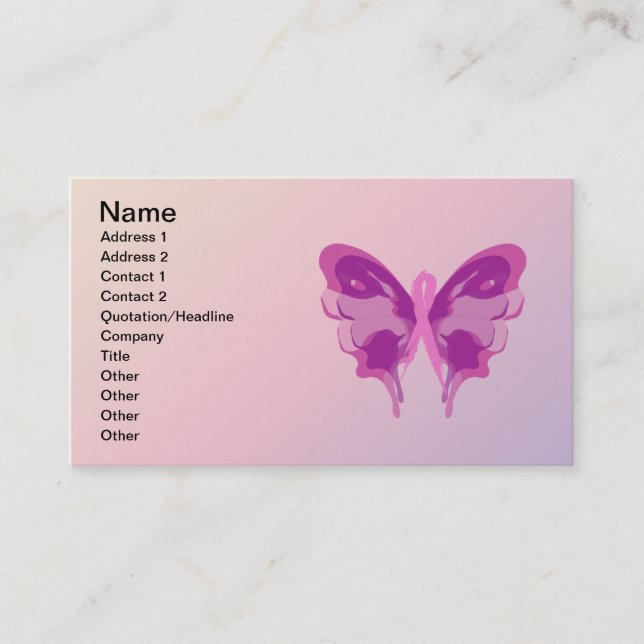 CARTE DE VISITE PAPILLON ROSE DE RUBAN (Devant)