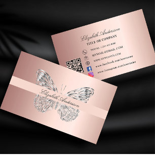 Carte De Visite Papillon rose or code QR médias sociaux