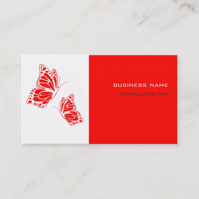 Carte De Visite Papillon rouge et blanc Élégant moderne simple (Devant)