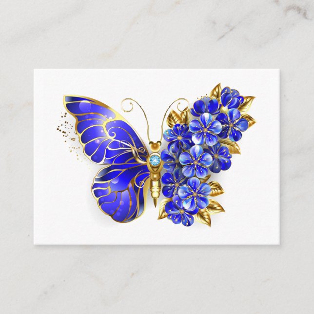 Carte De Visite Papillon saphir à fleurs (Devant)