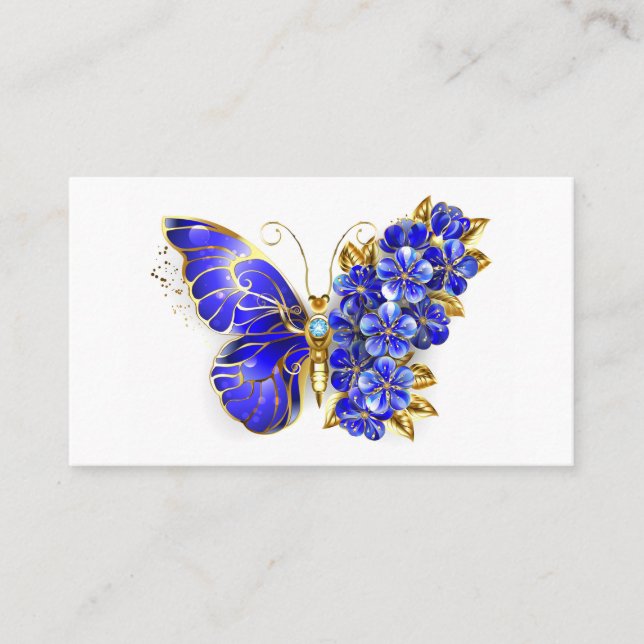 Carte De Visite Papillon saphir à fleurs (Devant)
