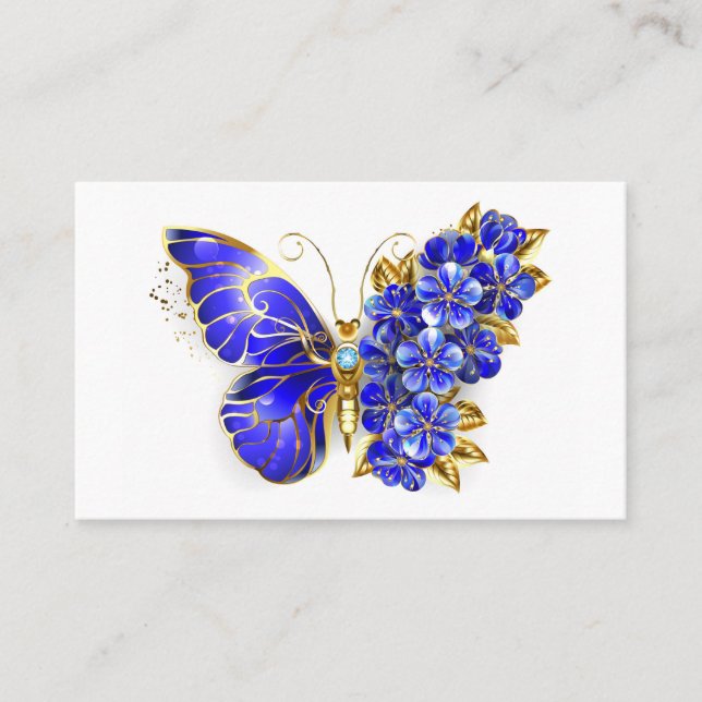 Carte De Visite Papillon saphir à fleurs (Devant)