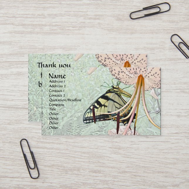 Carte De Visite Papillon Tiger Swallowtail sur le Casquette de Tur (Devant/Arrière en situation)