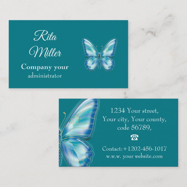 Carte De Visite Papillon turquoise (Devant / Derrière)