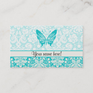 Carte De Visite Papillon turquoise ; Motif Damas