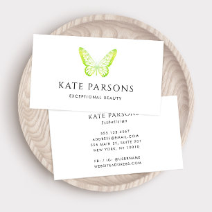 Carte De Visite Papillon vert réaliste rose