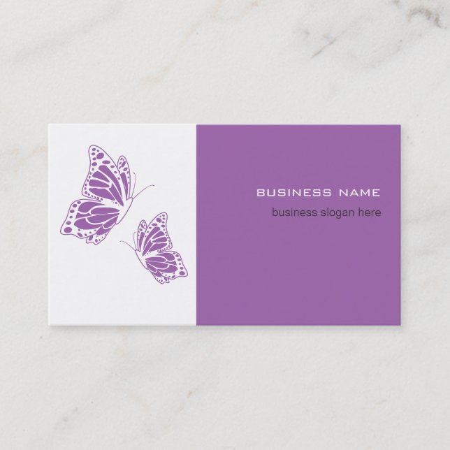 Carte De Visite Papillon Violet & Blanc Élégant Moderne Simple (Devant)