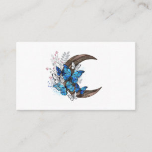 Carte De Visite Papillons bleus sur croissant en bois