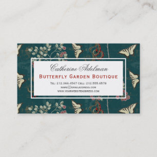 Carte De Visite Papillons Botanique Vintage Vert foncé Élégant