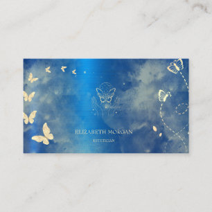 Carte De Visite Papillons en or métallisé professionnel bleu