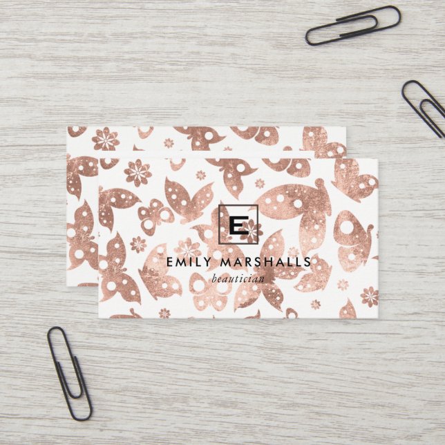 Carte De Visite Papillons rose Gold (Devant/Arrière en situation)