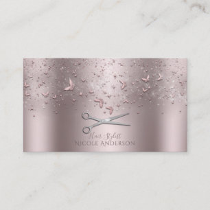 Carte De Visite Papillons Rose Or Argent Ciseaux Styliste