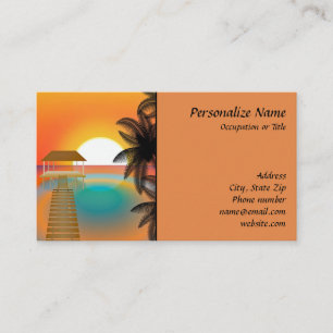 Carte De Visite Paradis Tropical Artwork Beach Pier Sunset