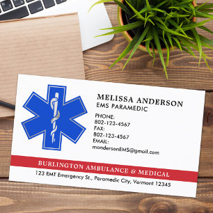 Carte De Visite Paramedic EMS Ambulance Star Of Life Logo Personna