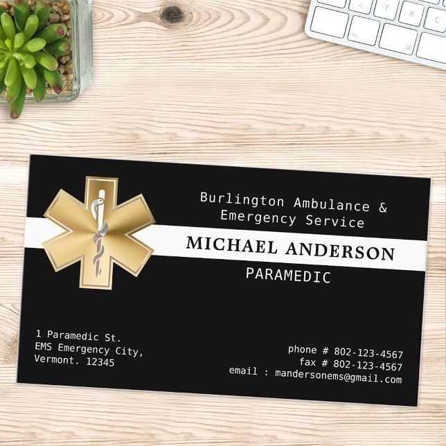 Carte De Visite Paramètre personnalisé EMS EMT Ambulance Gold Logo (Créateur téléchargé)