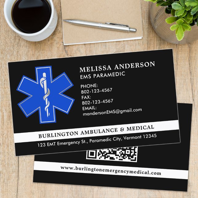 Carte De Visite Paramètre personnalisé EMS EMT Ambulance Logo Code (Créateur téléchargé)