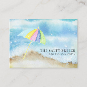 Carte De Visite *~* Parapluie de sable QR Aquarelle Mer Océan