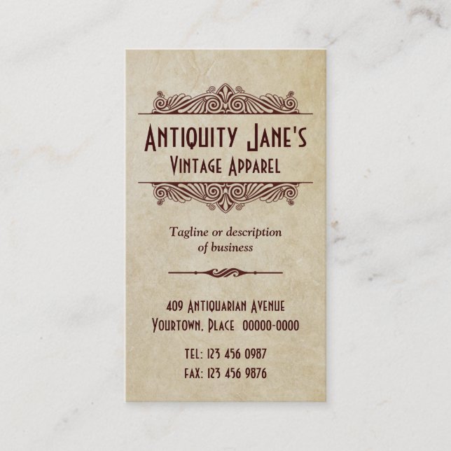 Carte De Visite Parchemin de style d'art déco (Devant)