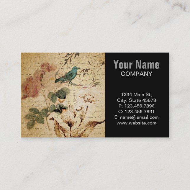 Carte De Visite Paris rose victorien Scripts l'oiseau français (Devant)