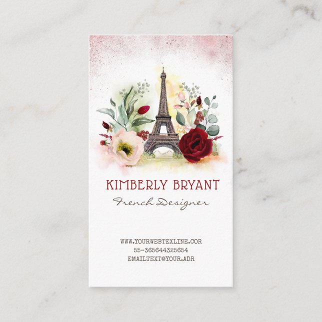Carte De Visite Paris Tour Eiffel Rose Parties scintillant or Elég (Devant)