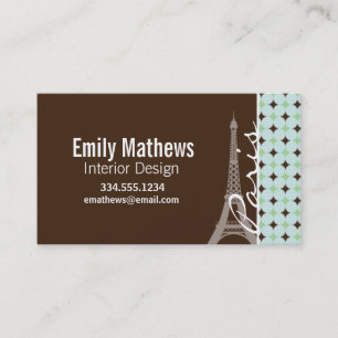 Carte De Visite Paris ; Tour Eiffel ; Vert sauge et brun