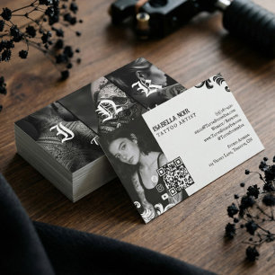 Carte De Visite Parloir de tatouage gothique noir vintage photo QR