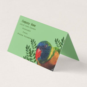 Carte De Visite Parrot vert Macaw coloré Feuille Beak rouge