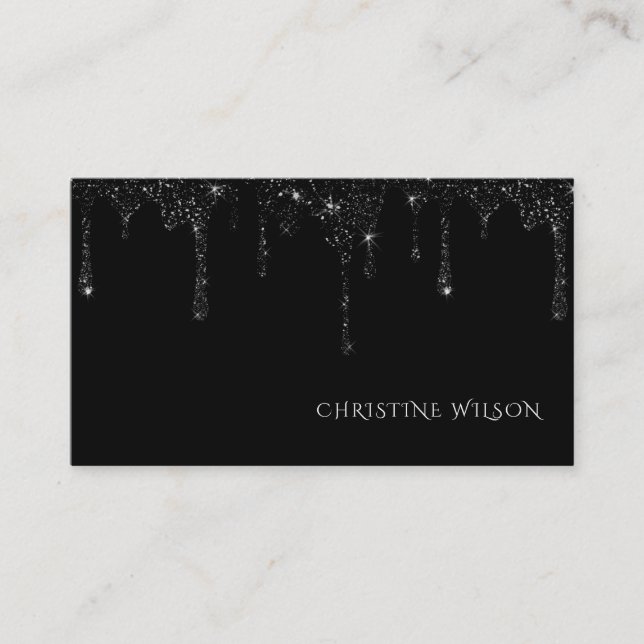 Carte De Visite parties scintillant à goutte noire (Devant)