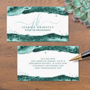 Carte De Visite Parties scintillant Agate Turquoise Monogramme Scr