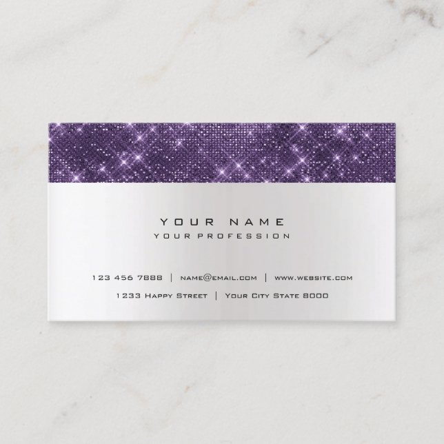 Carte De Visite Parties scintillant Améthyste Gris Violet Argent U (Devant)