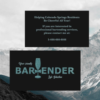 Carte De Visite Parties scintillant Aqua Black Event Bartender Car