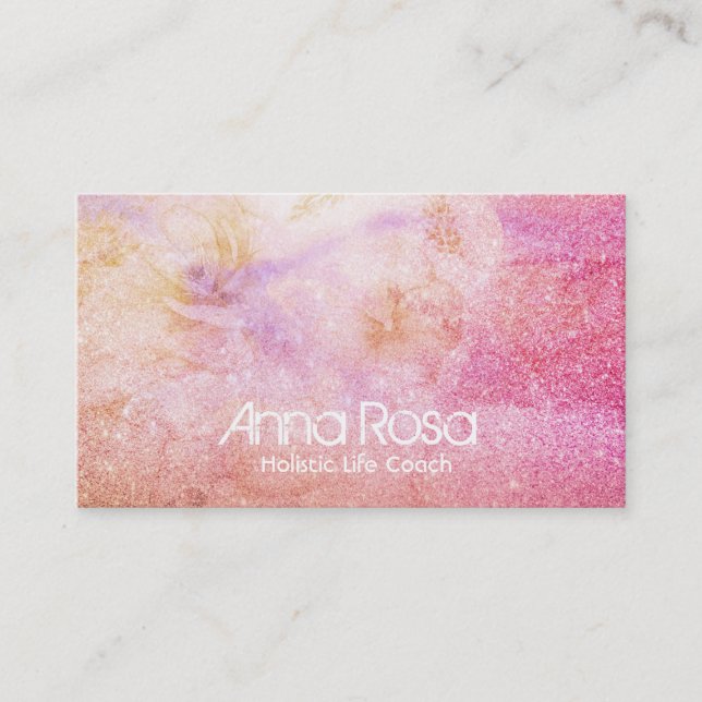 Carte De Visite *~* Parties scintillant Aquarelle Fleur Peach Gold (Devant)