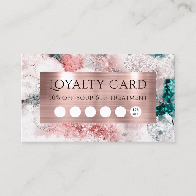 Carte De Visite Parties scintillant aquarelle rose feuille or cart (Devant)