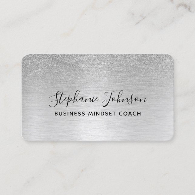 Carte De Visite Parties scintillant argent brossé métal Luxe (Devant)
