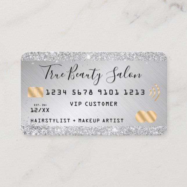 Carte De Visite Parties scintillant argent chic style de crédit or (Devant)