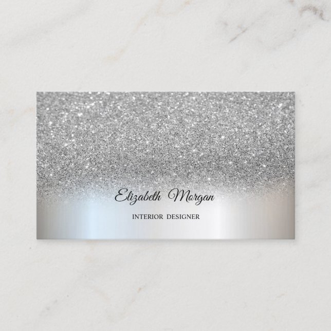 Carte De Visite Parties scintillant argent élégant professionnel (Devant)