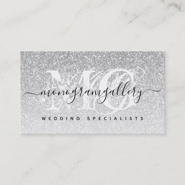 Carte De Visite Parties scintillant argent fille Luxe Glam Monogra (Devant)