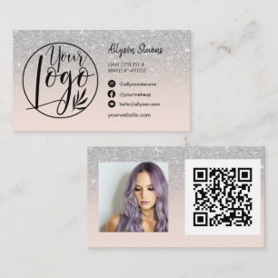 Carte De Visite Parties scintillant argent maquillage photo logo q