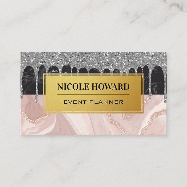 Carte De Visite Parties scintillant Argent | Marbre (Devant)