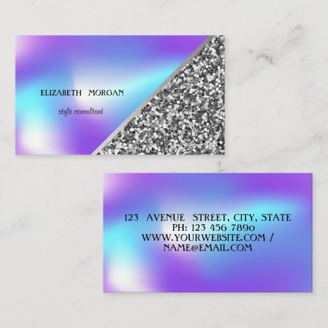 Carte De Visite Parties scintillant Argent moderne, géométrique, O (Devant / Derrière)