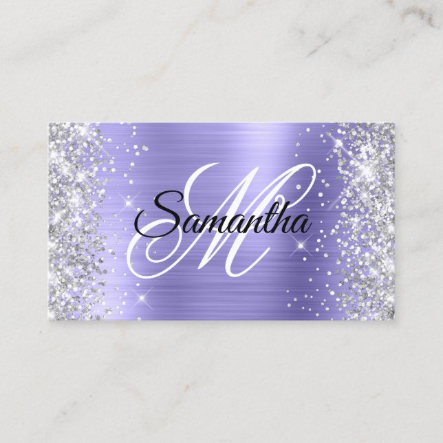 Carte De Visite Parties scintillant Argent Périwinkkl Huile Fancy  (Devant)