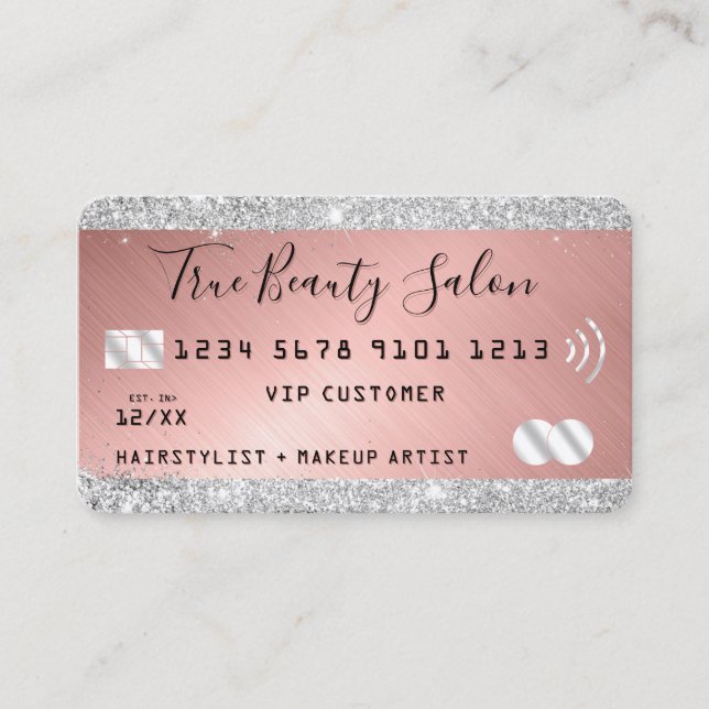 Carte De Visite Parties scintillant argent Rose or métal style de  (Devant)