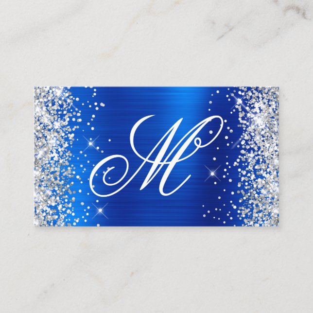 Carte De Visite Parties scintillant Argent Royal Blue Foil fantais (Devant)