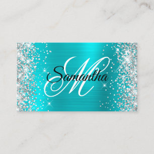 Carte De Visite Parties scintillant Argent Turquoise Bleu Foil Fan