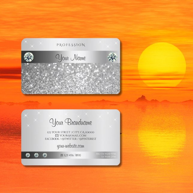 Carte De Visite Parties scintillant argentée brillante Étoiles éti (Créateur téléchargé)
